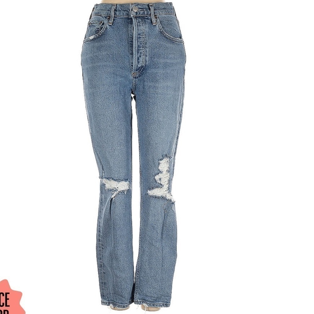 Agolde Tapered Straight Distressed Riley Jean High Rise Button Fly Size 24 - Picture 2 of 7